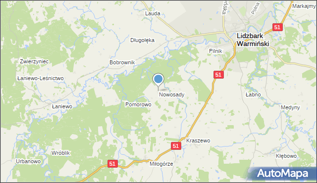 mapa Nowosady, Nowosady gmina Lidzbark Warmiński na mapie Targeo